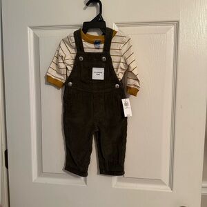 Old Navy Olive Overalls with Striped Shirt